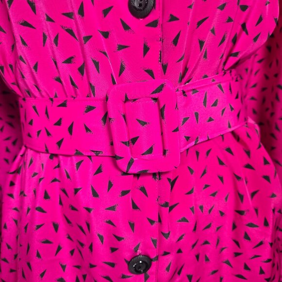 Vintage 80s Belted Secretary Dress womens Size M Purple Abstract Print New Wave - Picture 4 of 15
